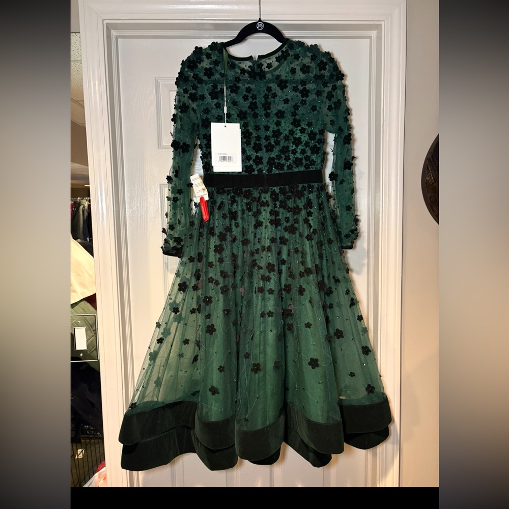 NWT Mac Duggal 67007 Embellished Illusion High Neck Long Sleeve Velvet Dress - Picture 5 of 8